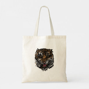 Tote Bag Visage de Tigre Féroce Art Jungle Sauvage Prédateu