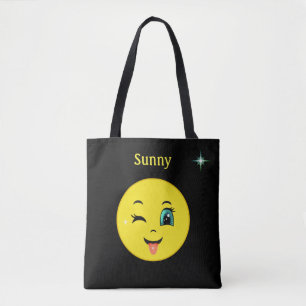Tote Bag Visage heureux clin d'œil Emoji sur fond noir