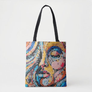 Tote Bag Visage moderne audacieux en pixels colorés