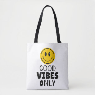 Tote Bag Visage Sourire Rétro 'Bonnes Vibrations Seulement'