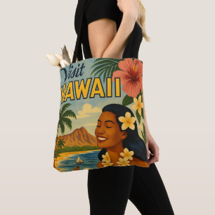Tote Bag Visite Hawaii Tourisme Art Mid Century