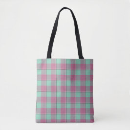 Tote Bag Vista Blue and Turkish Rose Plaid Pink Green