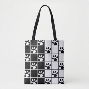 Tote Bag Vitre blanche noire Cute Paw Plaid