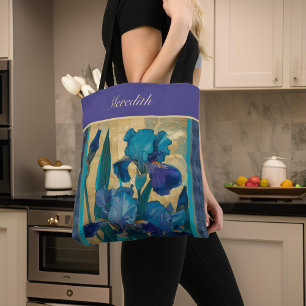 Tote Bag Vive Turquoise or Vintage Floral Iris