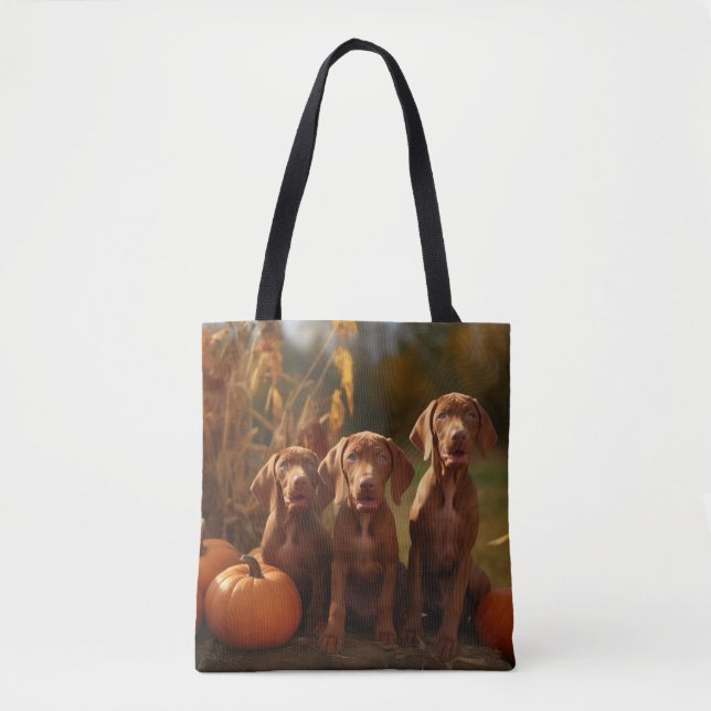 Tote Bag Vizsla Chiot Automne Citrouille délice (Devant)