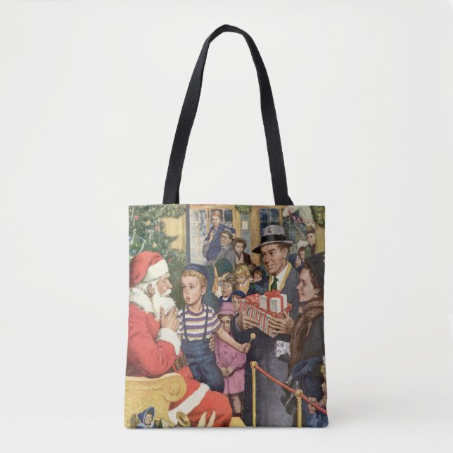 Tote Bag Vœu de Noël vintage, garçon sur les genoux du Père (Devant)