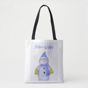 Tote Bag Vœux de fête. Dessin de bonhomme de neige