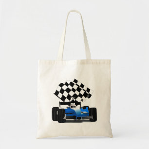 Tote Bag Voiture Blue Race avec drapeau À damiers