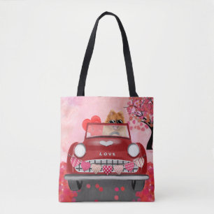 Tote Bag Voiture de chien Pomeranian avec coeurs Saint-Vale