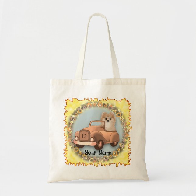 Tote Bag Voiture de conduite de chien de Poméranie (Devant)