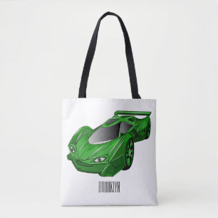 Tote Bag Voiture de sport verte avec illustration airfos