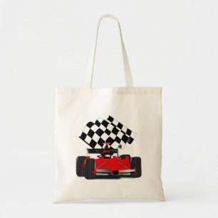 Tote Bag Voiture Red Race avec drapeau À damiers