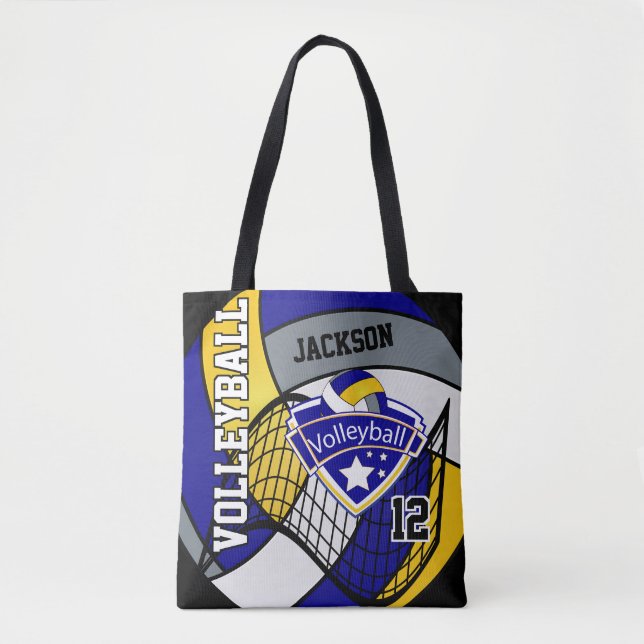 Tote Bag Volley-ball bleu, jaune et gris (Devant)
