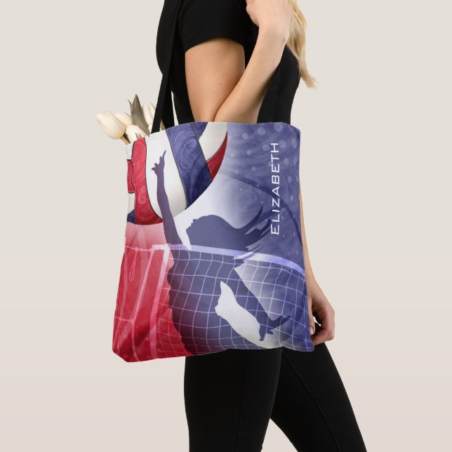 Tote Bag volley-ball féminin rouge blanc bleu (De près)
