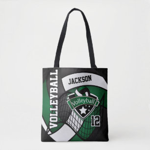 Tote Bag Volley-ball vert foncé, noir et blanc