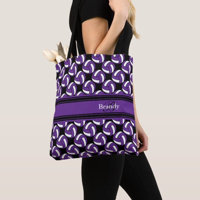 Tote Bag Volley violet, noir et blanc | Personnaliser (De près)