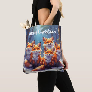 Tote Bag Vorlage Süße Füchse in einem schneebedeck Tasche