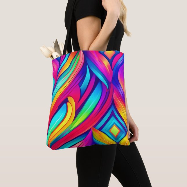 Tote Bag Vortex arc-en-ciel psychédélique (De près)