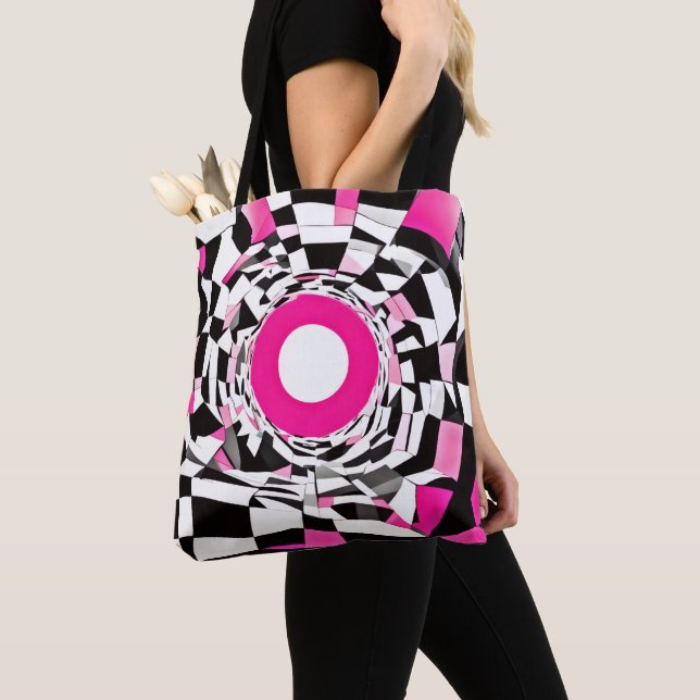 Tote Bag Vortex rose : une À damiers descente (De près)