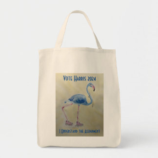 Tote Bag Vote Harris 2024 Flamant rose bleu avec Pearls Fou