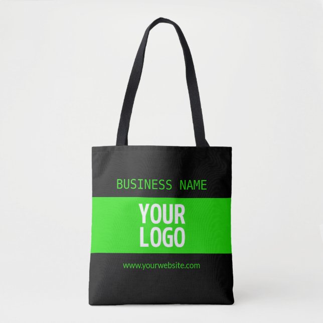 Tote Bag Votre logo ou image | Noir et vert brillant (Devant)