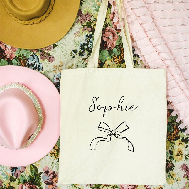 Tote Bag Votre nom | Coquette Bow et Script (Créateur téléchargé)