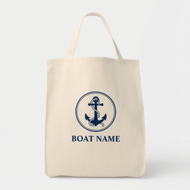 Tote Bag Votre nom de bateau Ancre de corde Éco-Friendly Ép (Devant)