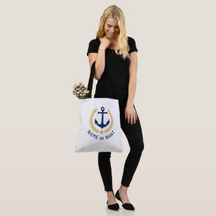 Tote Bag Votre nom de bateau Ancre Gold Laurel Star Large W