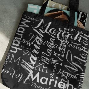 Tote Bag Votre nom motif noir élégant