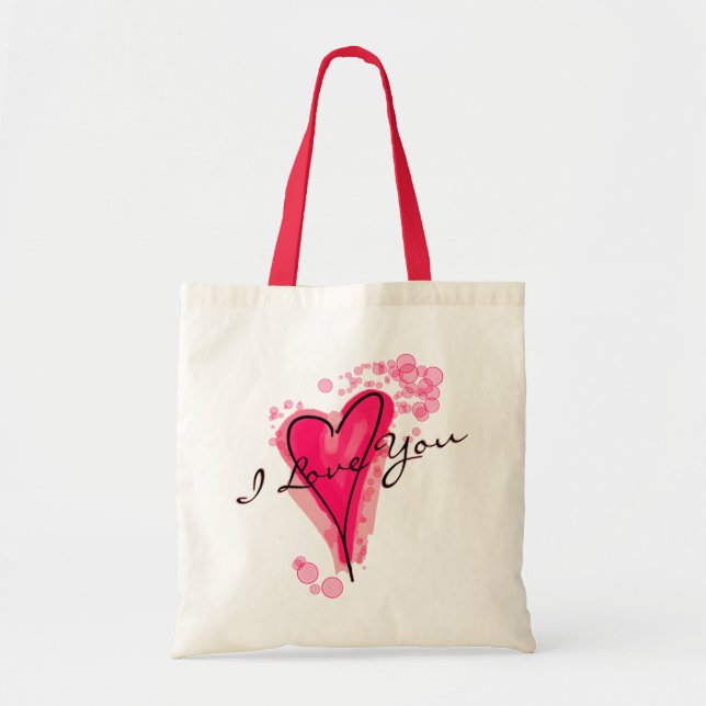 Tote Bag VOTRE TEXTE Aquarelle rose Coeur (Devant)
