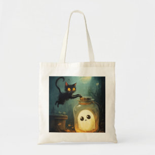 Tote Bag Vous avez - Chat d'Halloween et fantôme