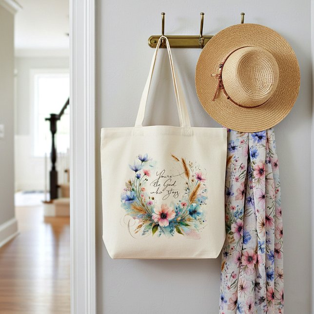 Tote Bag Vous êtes le Dieu qui Reste, aquarelle florale (Créateur téléchargé)