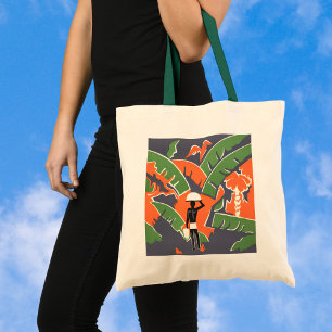 Tote Bag Voyage Art Déco vintage, Amérindien dans la jungle