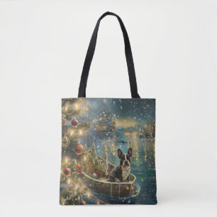 Tote Bag Voyage festif de Noël de Boston Terrier