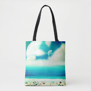 Tote Bag Voyage surréaliste sur la plage et les planètes gé