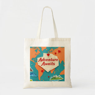 Tote Bag Voyagez sur la carte du monde avec les épingles du