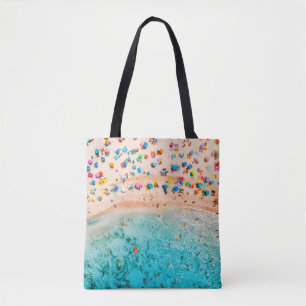 Tote Bag Vue aérienne de la plage de sable avec des parasol