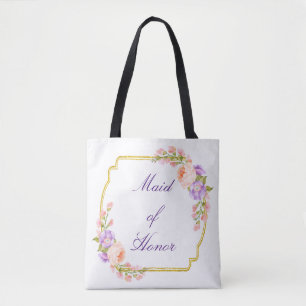Tote Bag Vue florale d'or avec le texte fait sur commande