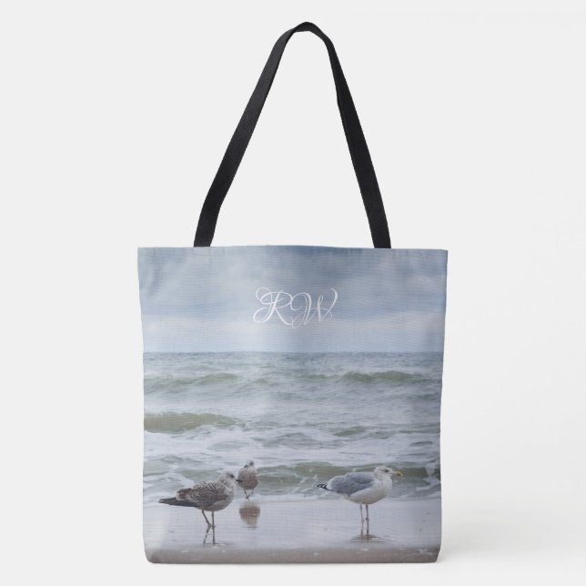 Tote Bag Vue mer : vagues et mouettes (Devant)