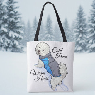 Tote Bag Warm Heart Snow Bichon Tote