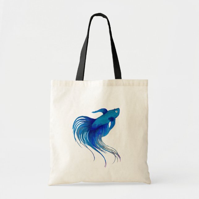 Tote Bag Watercolor Blue Betta Fish (Devant)
