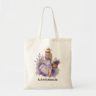 Tote Bag Watercolor Girl Lavender Field