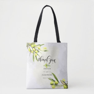 Tote Bag Watercolor Olive Branches Wedding Thank You