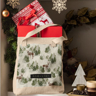Tote Bag Watercolor Winter Forest Motif sans joint