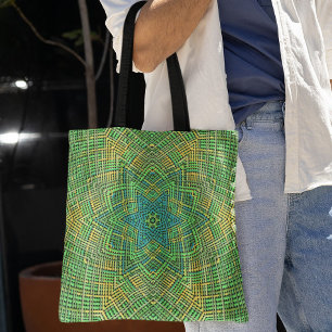 Tote Bag Weave Mandala Green Yellow and Blue