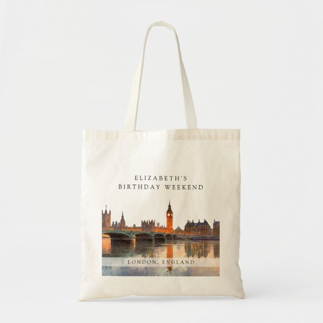 Tote Bag Week-end d'anniversaire aquarelle sur la skyline d (Devant)