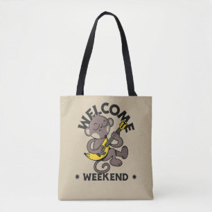 Tote Bag Week-end de bienvenue avec singe et guitare