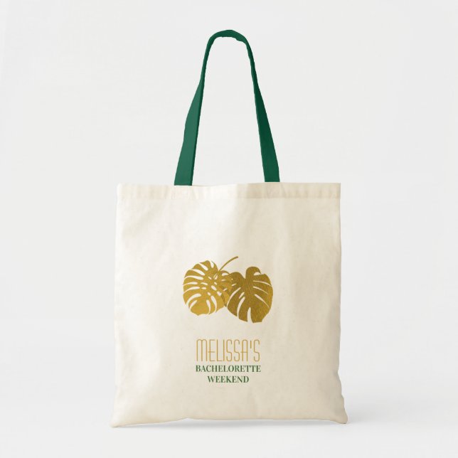 Tote Bag Week-end Feuille de la Monstera d'or moderne (Devant)