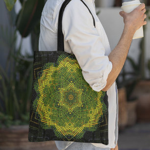 Tote Bag Weer Mandala vert jaune et noir