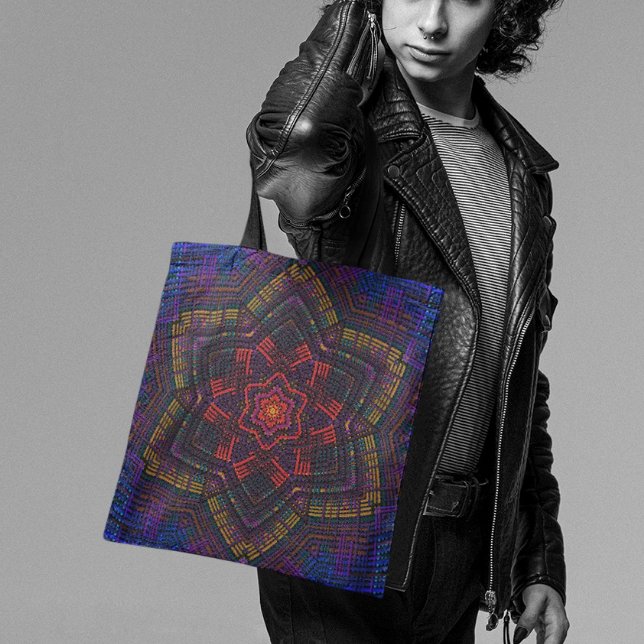 Tote Bag Weer Mandala violet jaune rouge et bleu (Créateur téléchargé)